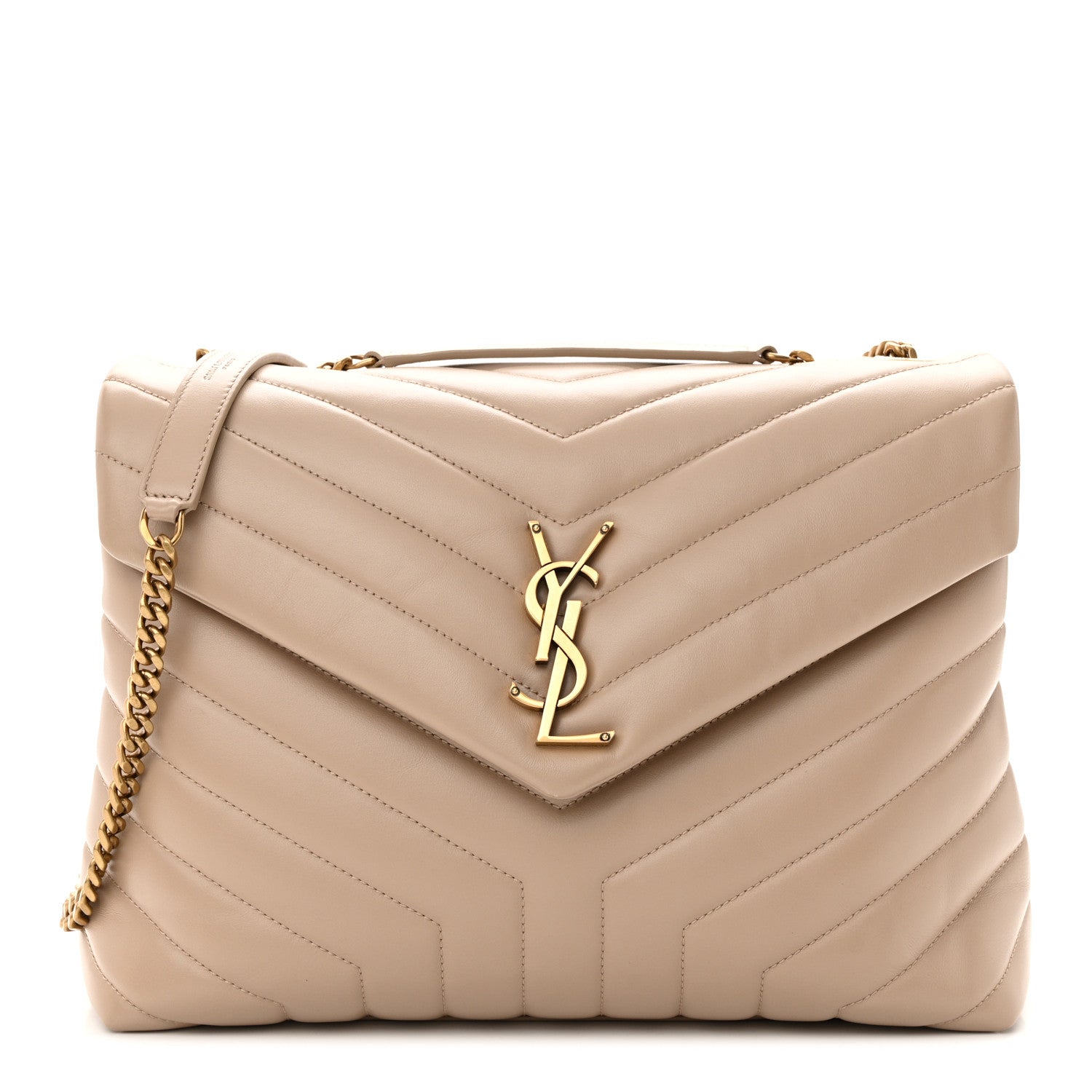 Saint Laurent Calfskin Y Quilted Monogram Medium Loulou Chain Satchel Dark Beige 1 of 13