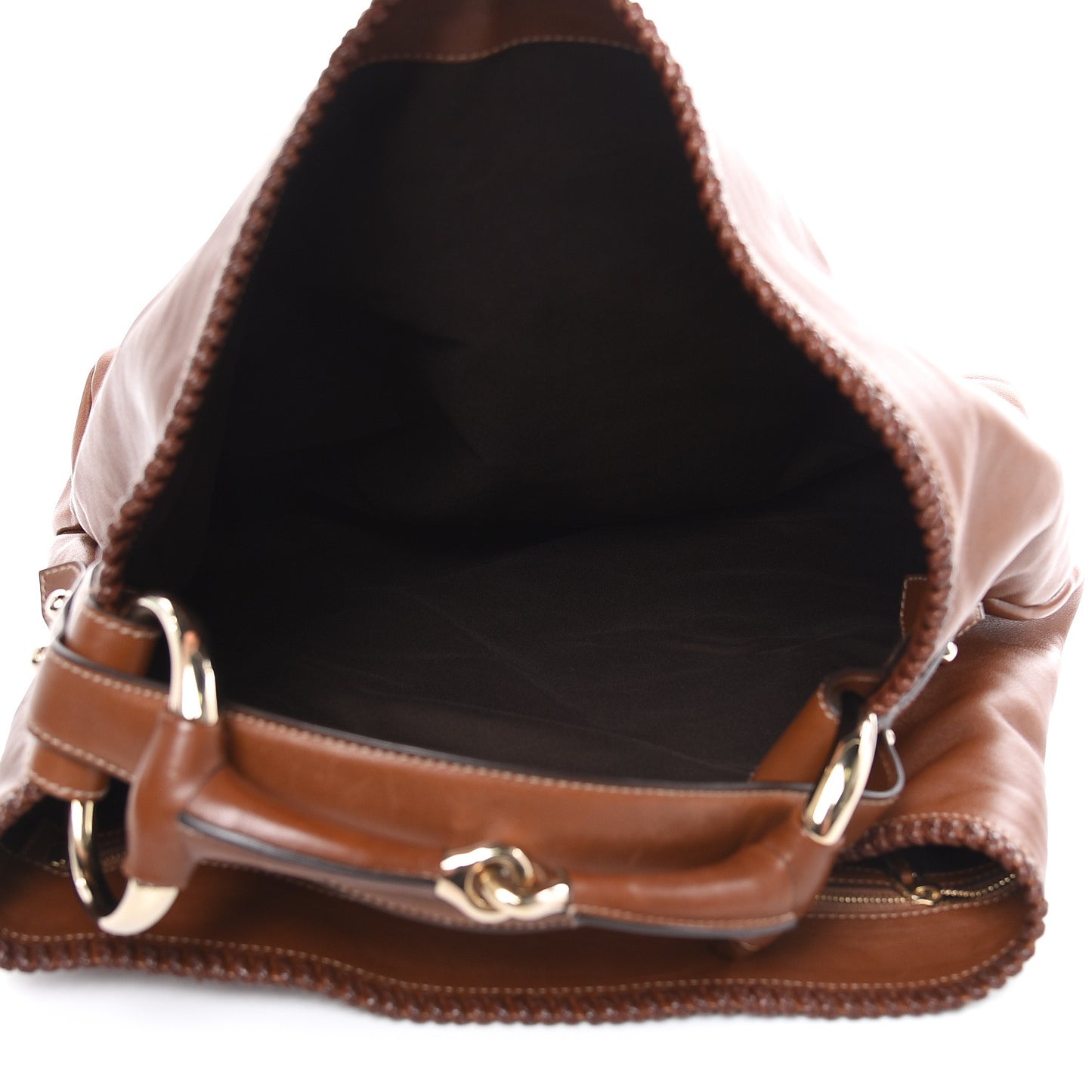 Calfskin Large Horsebit Chain Hobo Brown