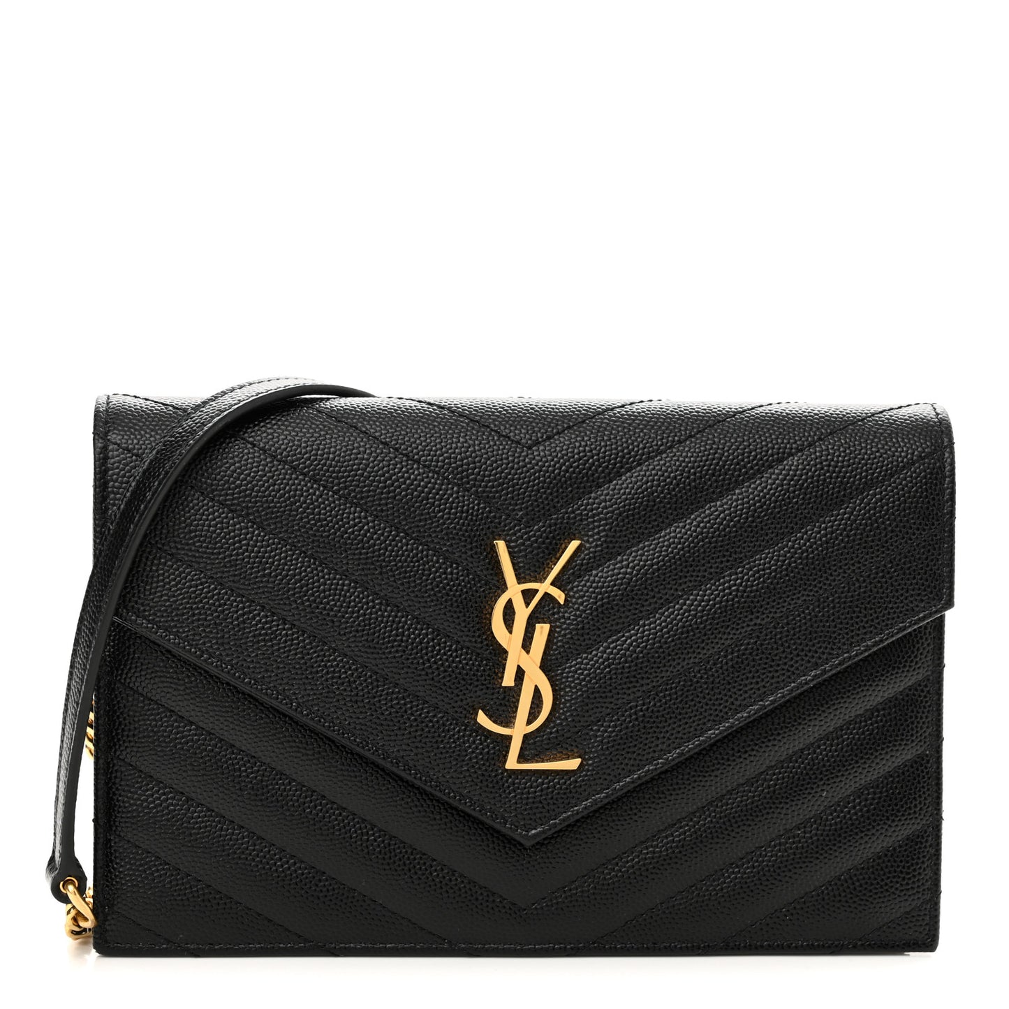 Grain De Poudre Matelasse Chevron Monogram Envelope Chain Wallet Black