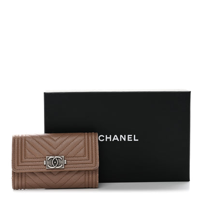 Chanel Caviar Chevron Quilted Boy Card Holder Dark Beige 11 of 11