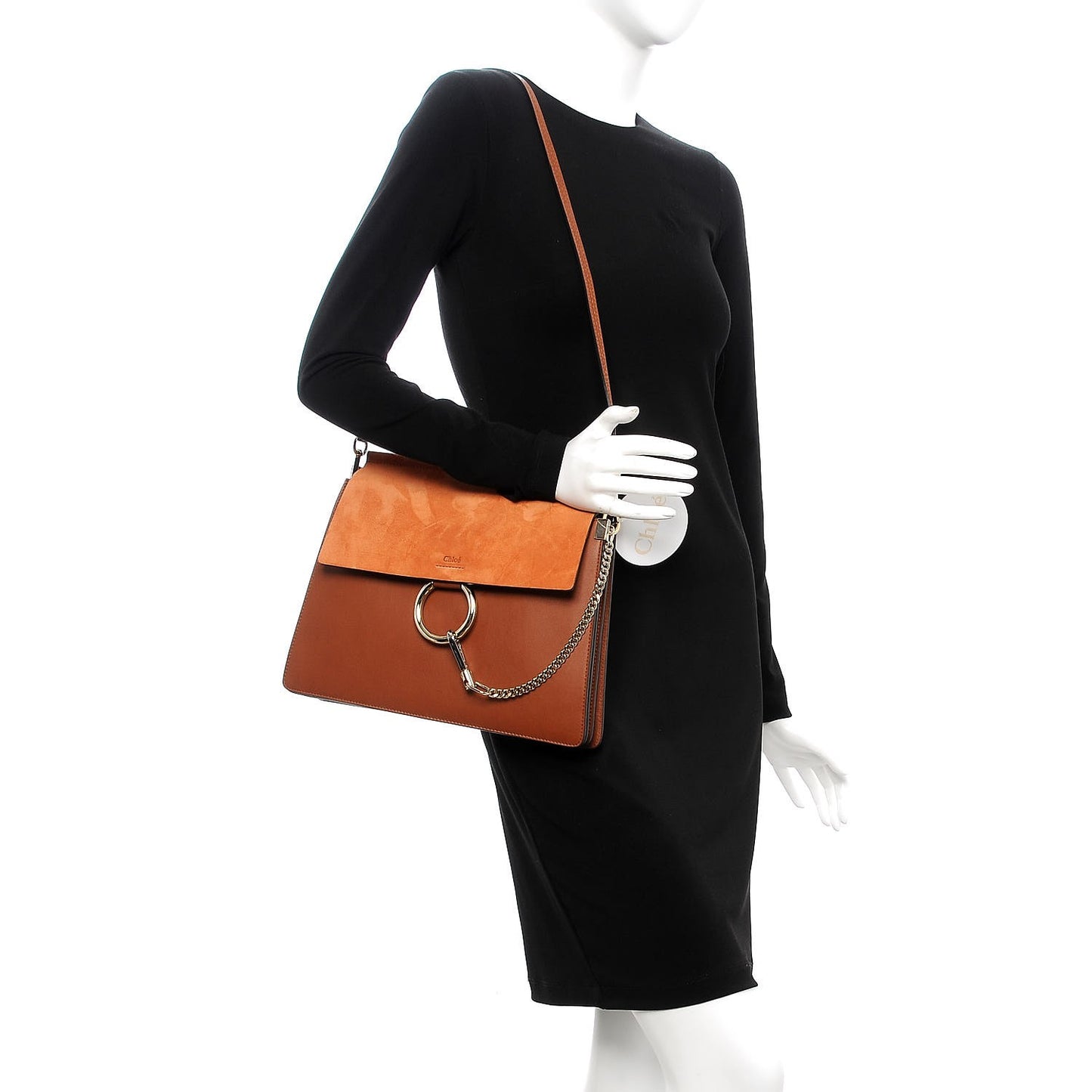 Suede Calfskin Medium Faye Shoulder Bag Tobacco