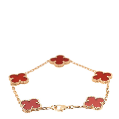 Van Cleef & Arpels 18K Yellow Gold Carnelian 5 Motifs Vintage Alhambra Bracelet 3 of 7