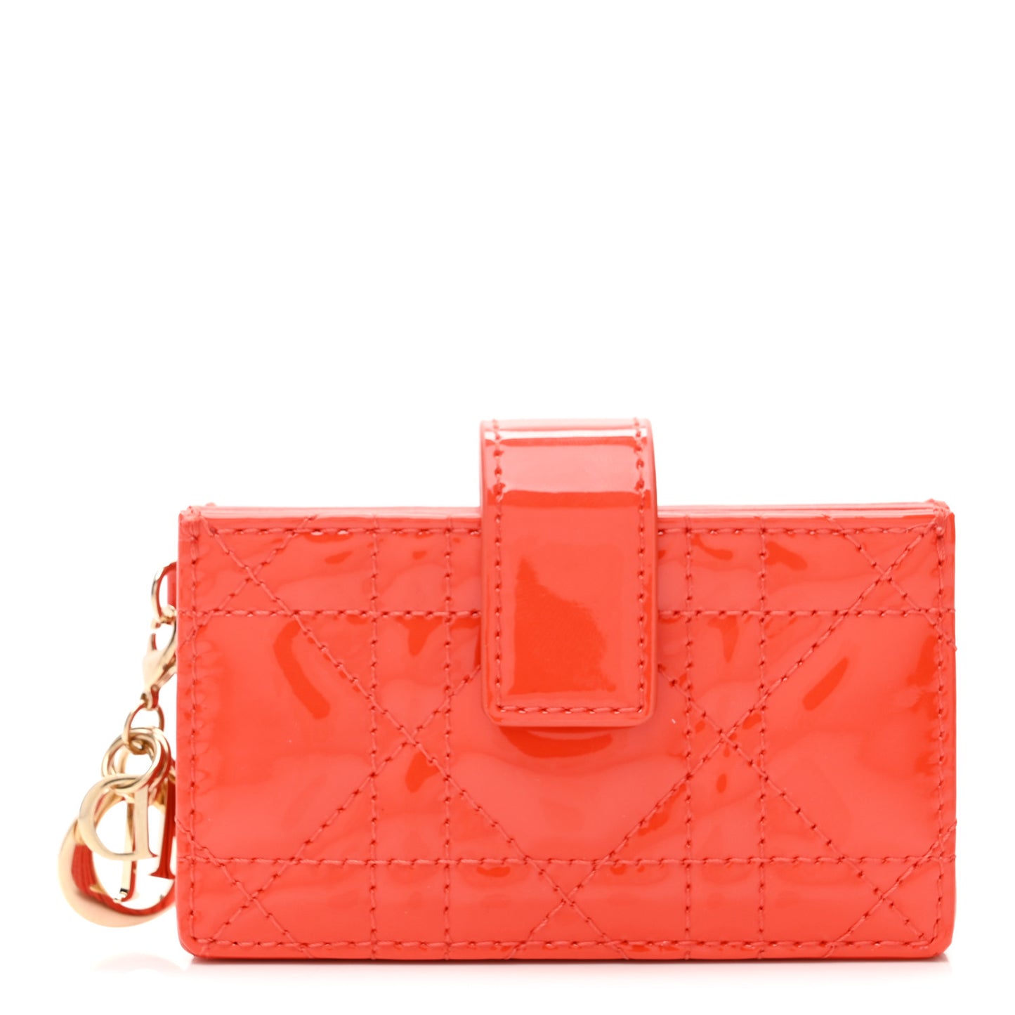 Patent Cannage Lady Dior 5-Gusset Card Holder Bright Orange