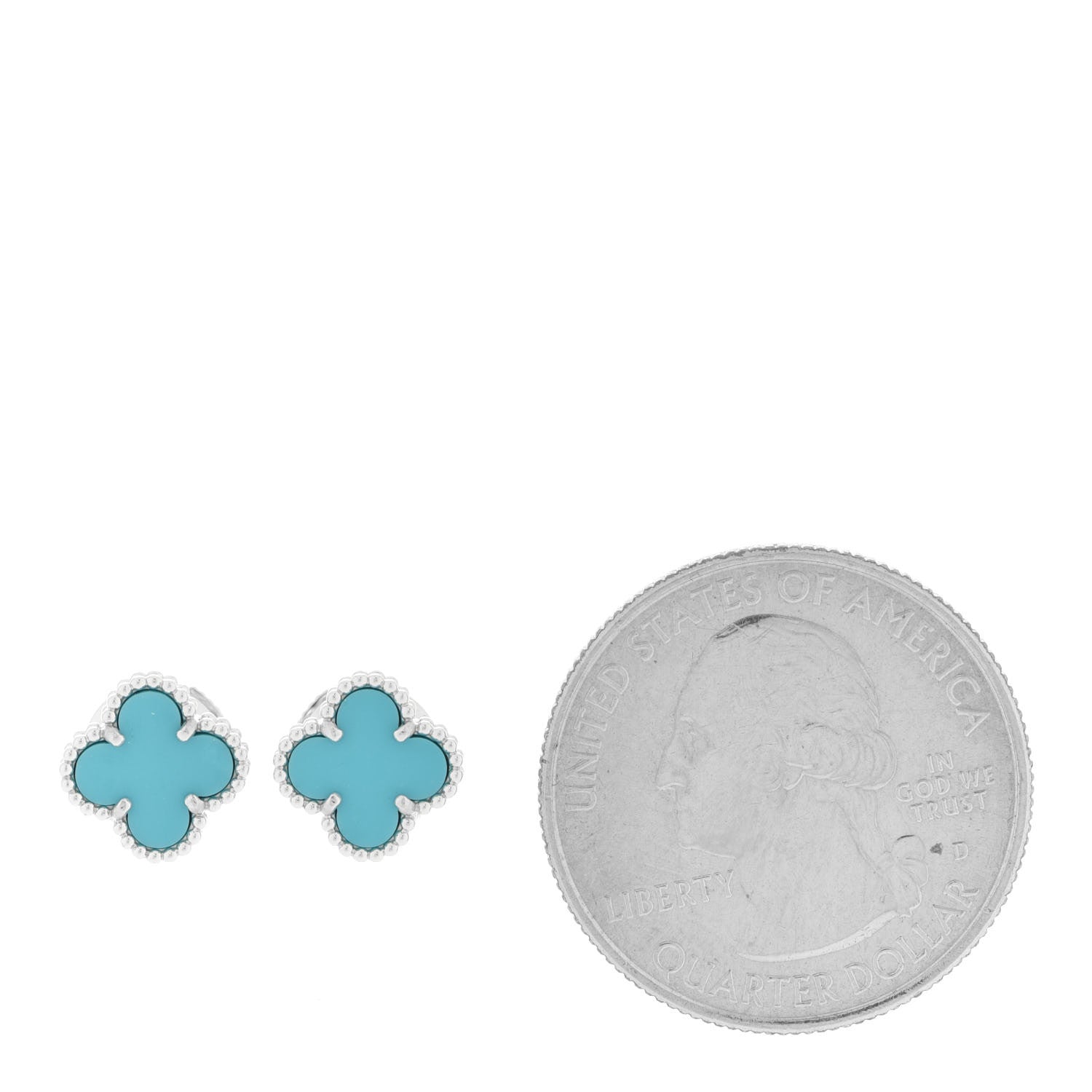 Van Cleef & Arpels 18K White Gold Turquoise Sweet Alhambra Earrings 2 of 5