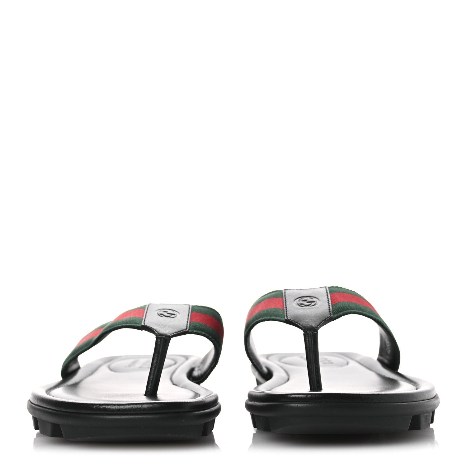 Gucci Nylon Calfskin Web Mens Cleat Sole Thong Sandals 8 Black Red Blue 3 of 14