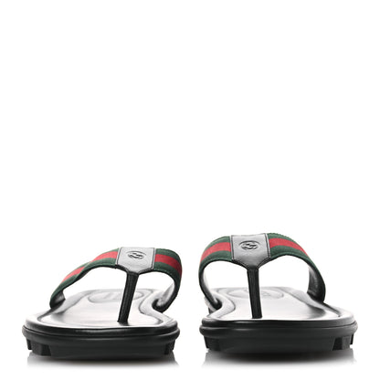 Gucci Nylon Calfskin Web Mens Cleat Sole Thong Sandals 8 Black Red Blue 3 of 14