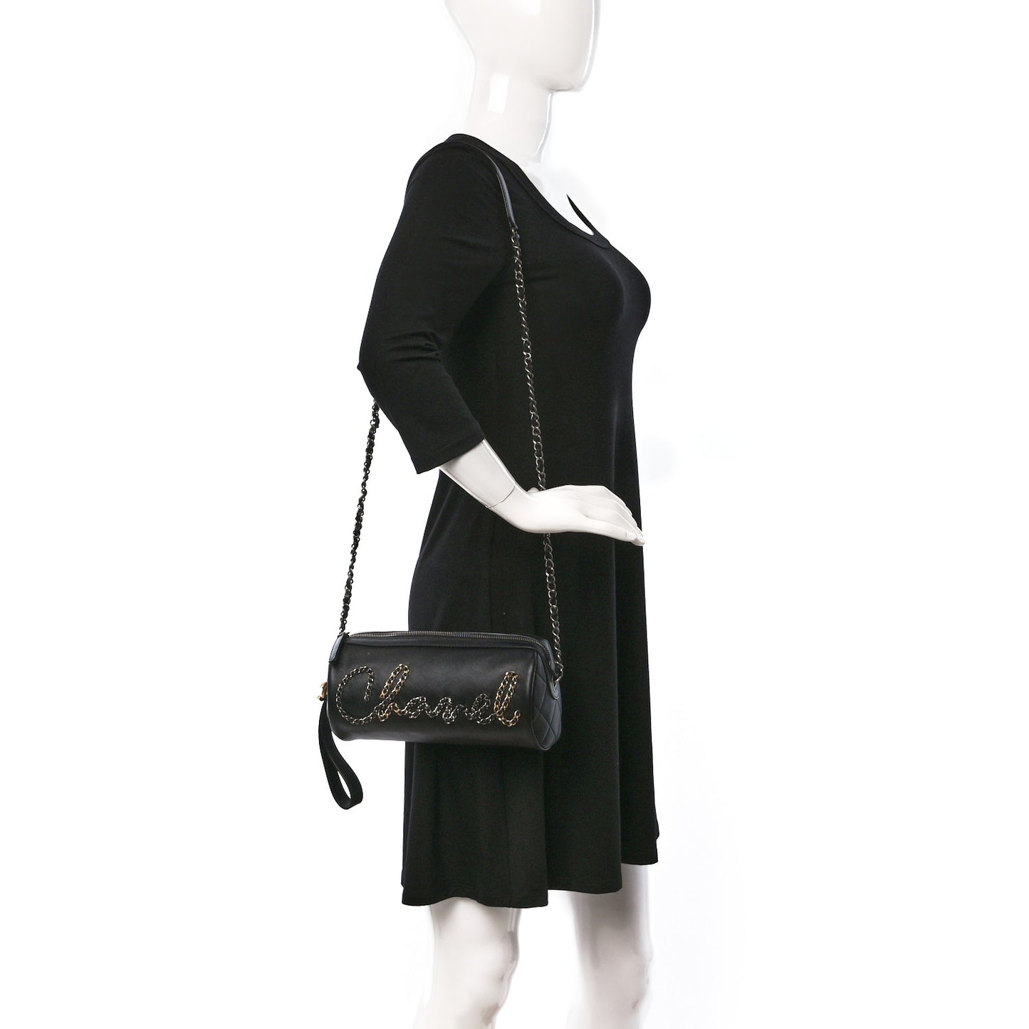Calfskin Chain 20s Signature Bowling Bag Black