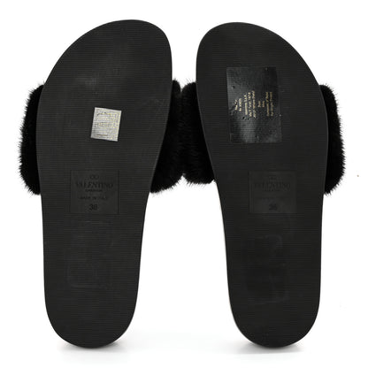 Valentino Garavani Mink Fur Rockstud Slide Sandals 36 Black 5 of 7