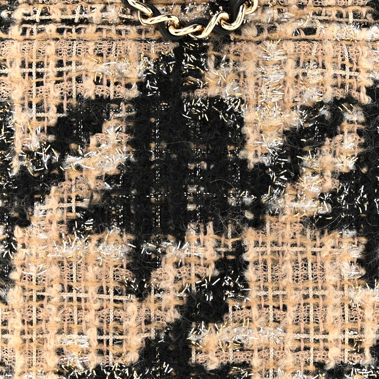 Tweed Chain Around Phone Holder Beige Black
