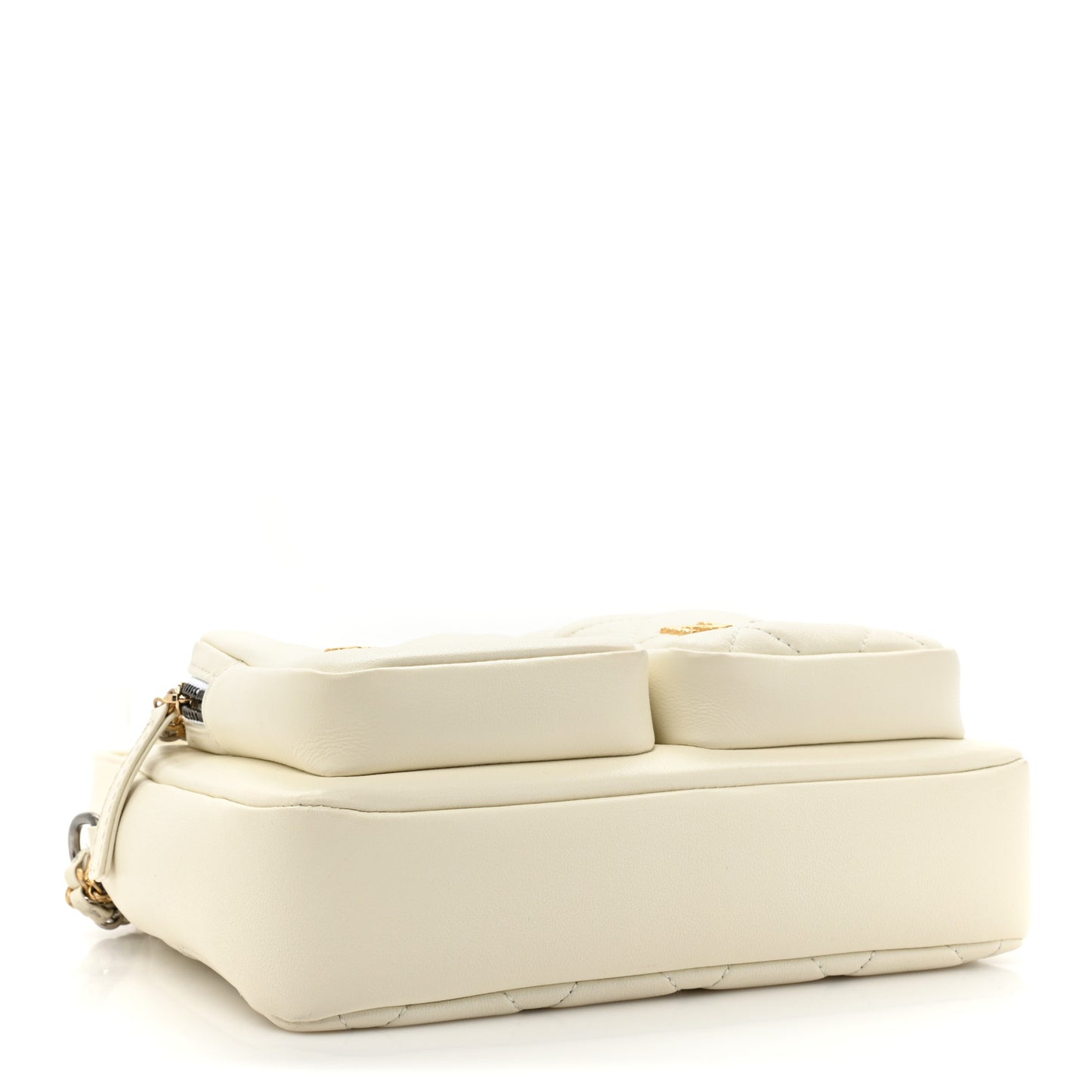 Calfskin Quilted Small Camera Case White