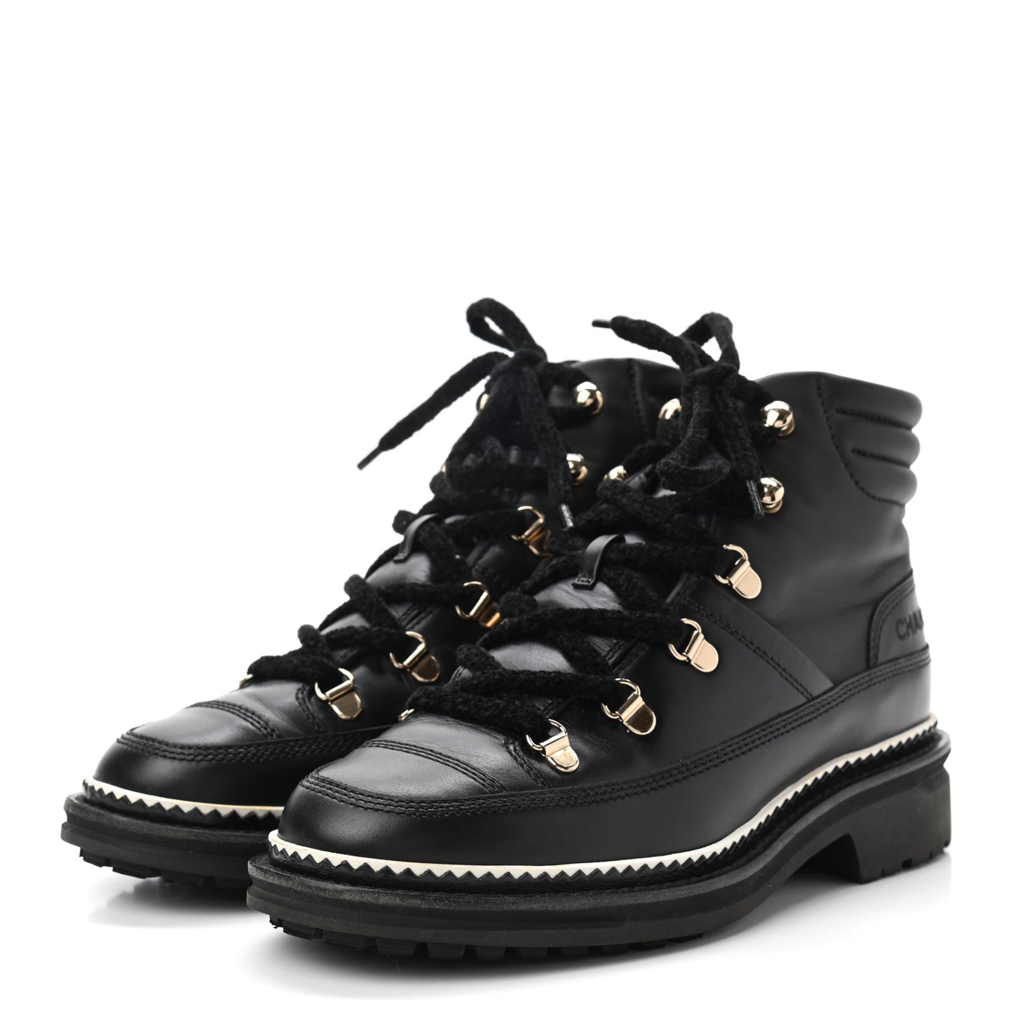 Calfskin Lambskin Lace Up Boots 38 Black