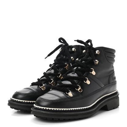 Chanel Calfskin Lambskin Lace Up Boots 38 Black 3 of 8