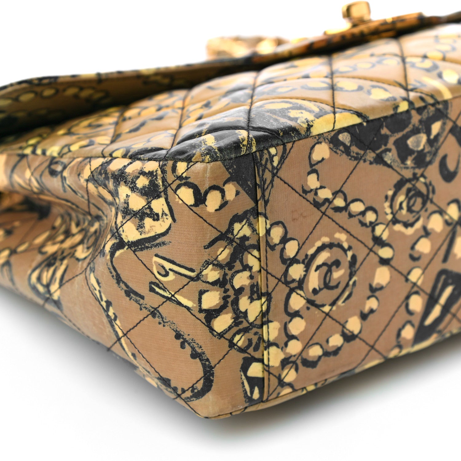 Chanel Coated Canvas Printed Quilted Medium Single Flap Black Beige Multicolor 7 of 16