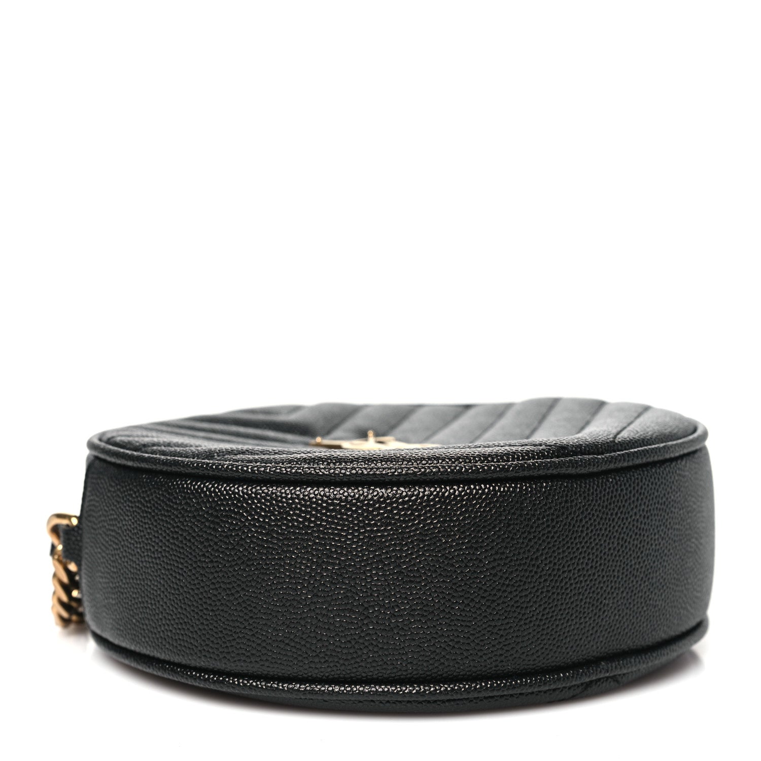 Saint Laurent Grain De Poudre Matelasse Chevron Quilted Round Vinyle Camera Bag Black 4 of 11