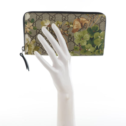 Gucci GG Supreme Monogram Blooms Zip Around Wallet Beige New Military Black 2 of 7