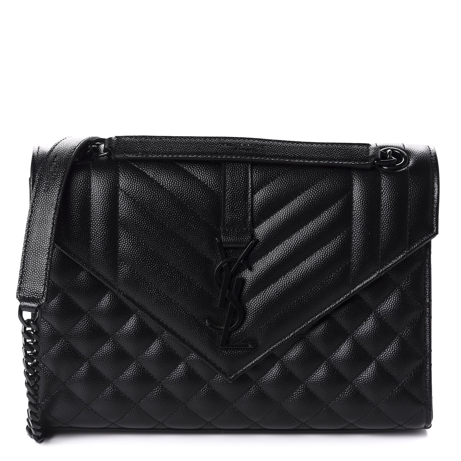Saint Laurent Grain De Poudre Textured Mixed Matelasse Triquilt Medium Monogram Satchel Black 1 of 12