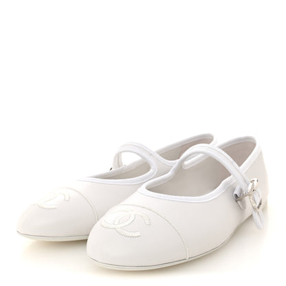 Chanel Lambskin Mary Jane Flats 39.5 White 4 of 9
