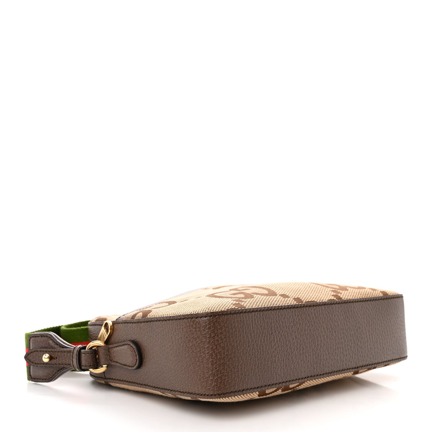 Monogram Jumbo GG Textured Dollar Calfskin Web Messenger Shoulder Bag Camel Ebony New Acero
