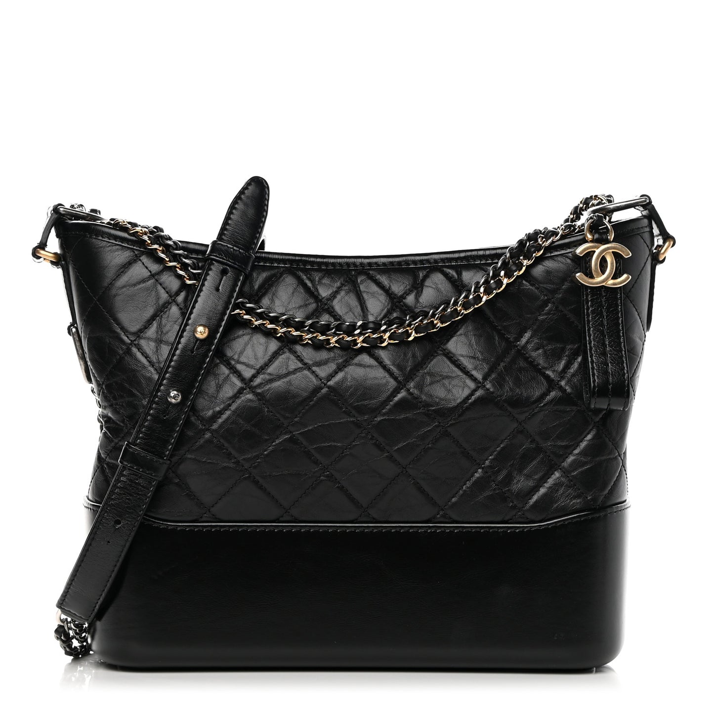 Aged Calfskin Quilted Medium Gabrielle Hobo Black
