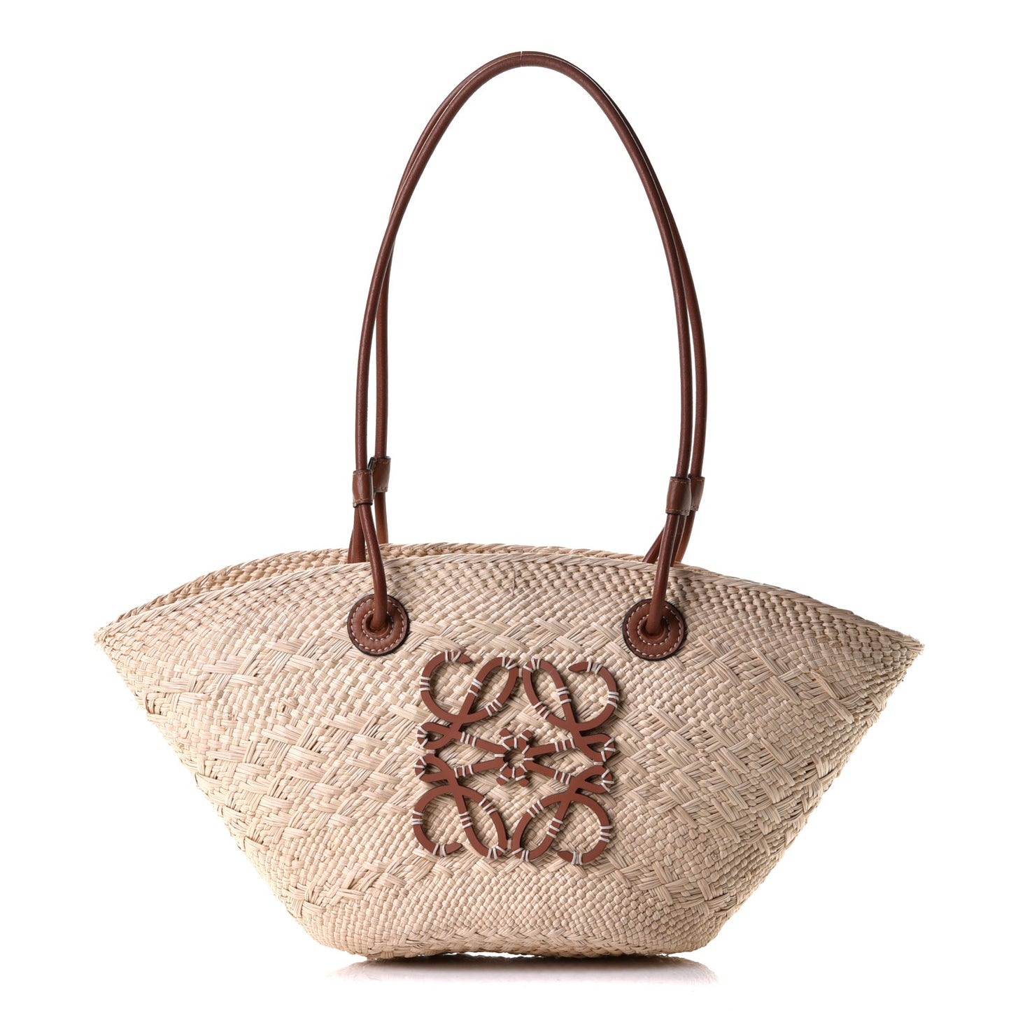 Calfskin Raffia Small Anagram Basket Tote Bag Natural Tan