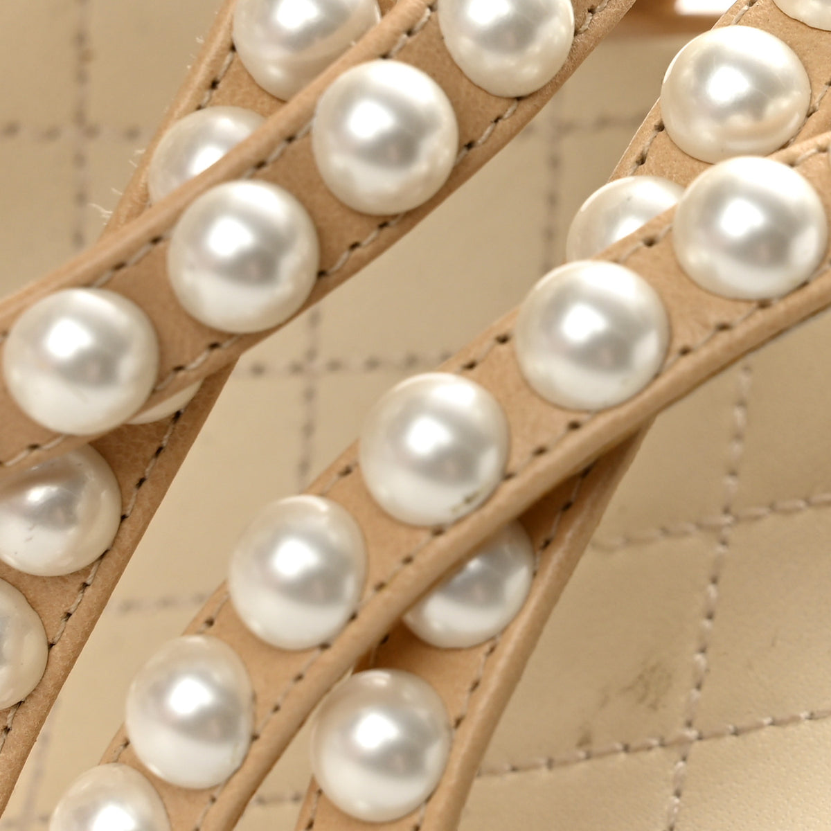 Goatskin Quilted Pearl Sandals 38.5 Beige