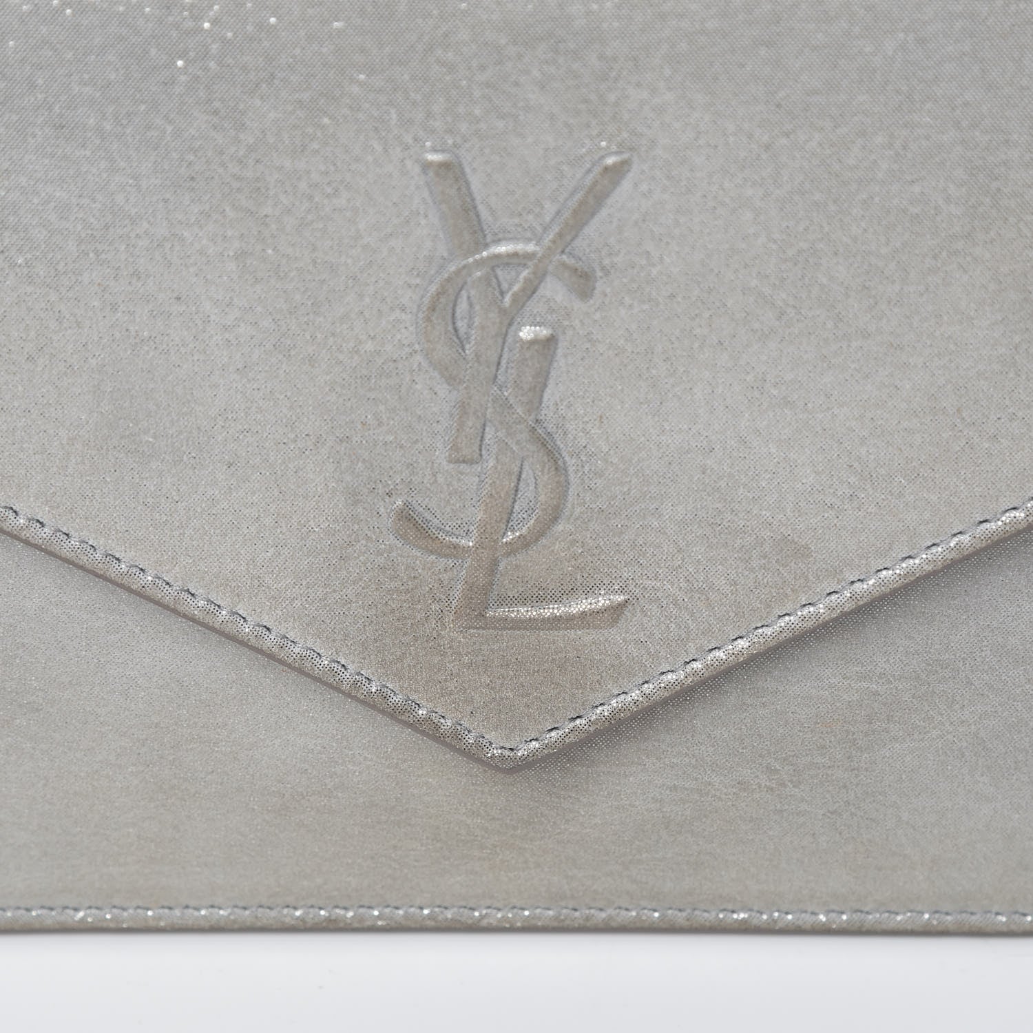 Saint Laurent Metallic Fabric Monogram Envelope Chain Wallet Silver 12 of 13