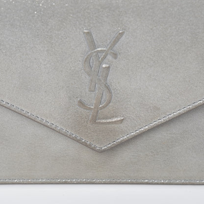 Saint Laurent Metallic Fabric Monogram Envelope Chain Wallet Silver 12 of 13