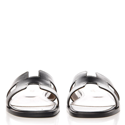 Hermes Box Calfskin Oran Sandals 36.5 Black 3 of 11