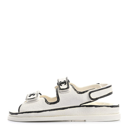 Chanel Calfskin Printed Velcro Dad Sandals 38 White Black 1 of 10