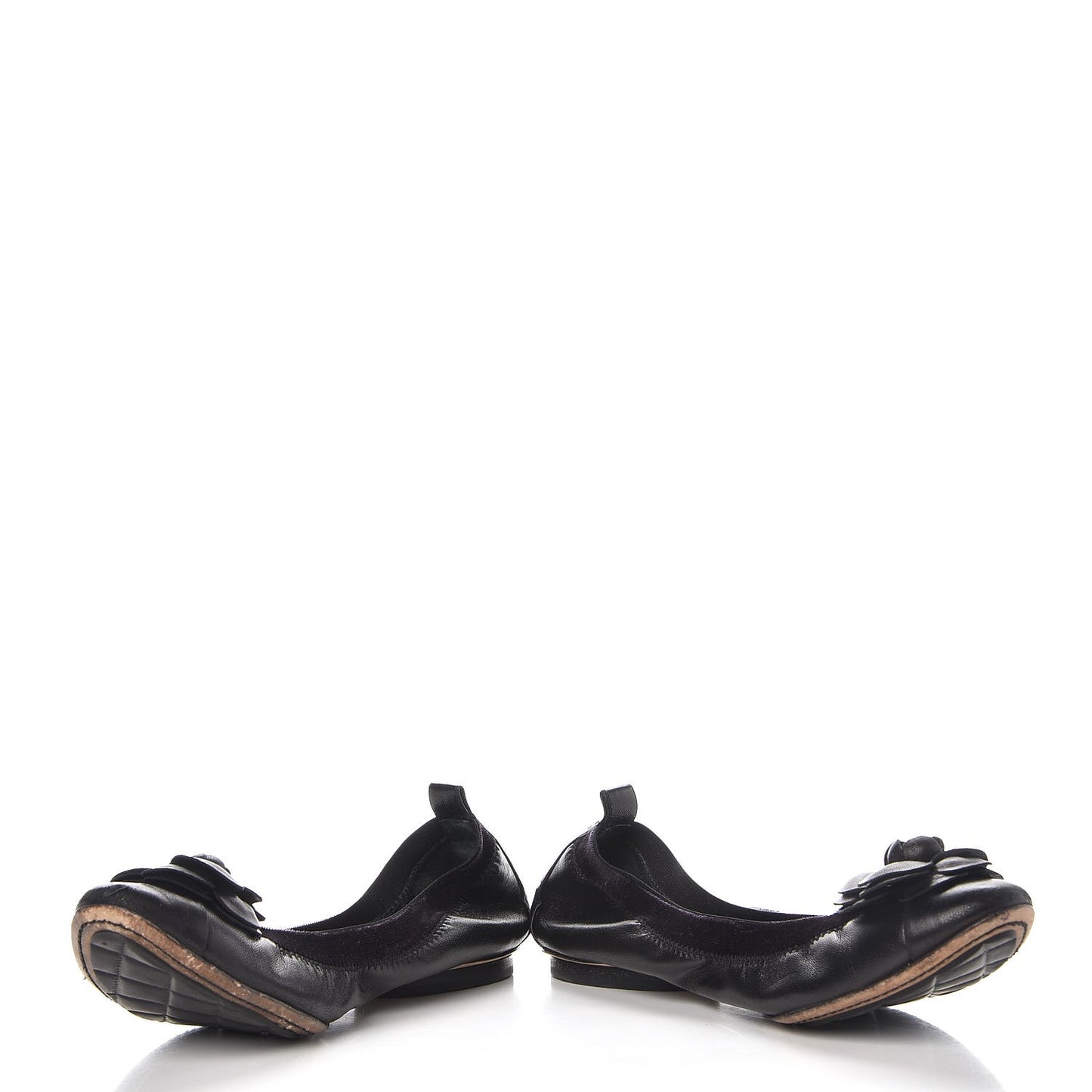 Lambskin Camellia Cap Toe Ballerina Flats 38 Black