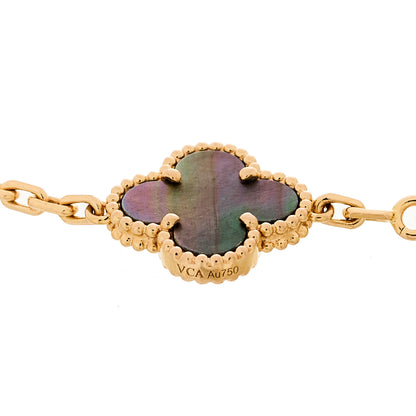 Van Cleef & Arpels 18K Rose Gold Diamond Gray Mother of Pearl 5 Motifs Vintage Alhambra Bracelet 4 of 5