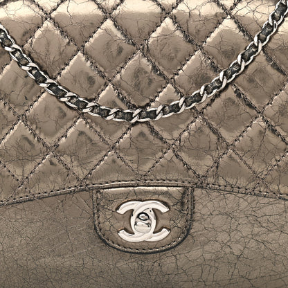 Chanel Metallic Crackled Calfskin Medium Clam's Pocket Flap Dark Silver 8 of 11