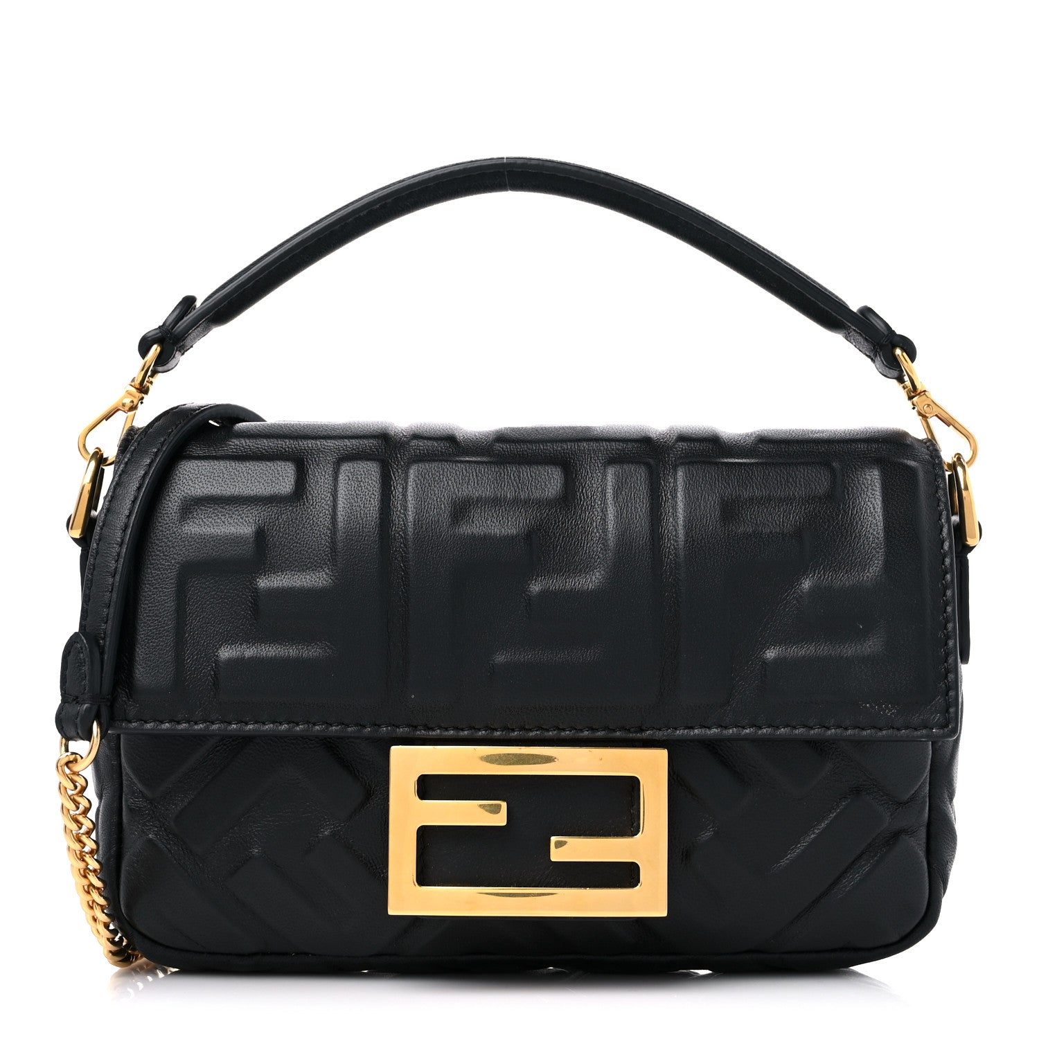 Fendi Nappa FF 1974 Embossed Mini Baguette Black 1 of 11