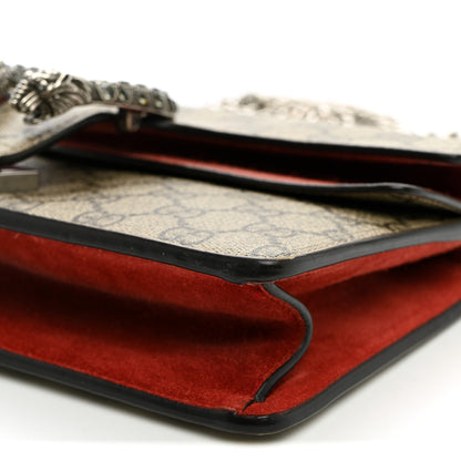 Gucci GG Supreme Monogram Suede Crystal Small Dionysus Shoulder Bag Beige Ebony Vulcanic Red 10 of 11