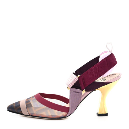 Fendi Technical Mesh FF Colibri 85mm Slingback Pumps 36.5 Tobacco Moro Black Anemone 1 of 10