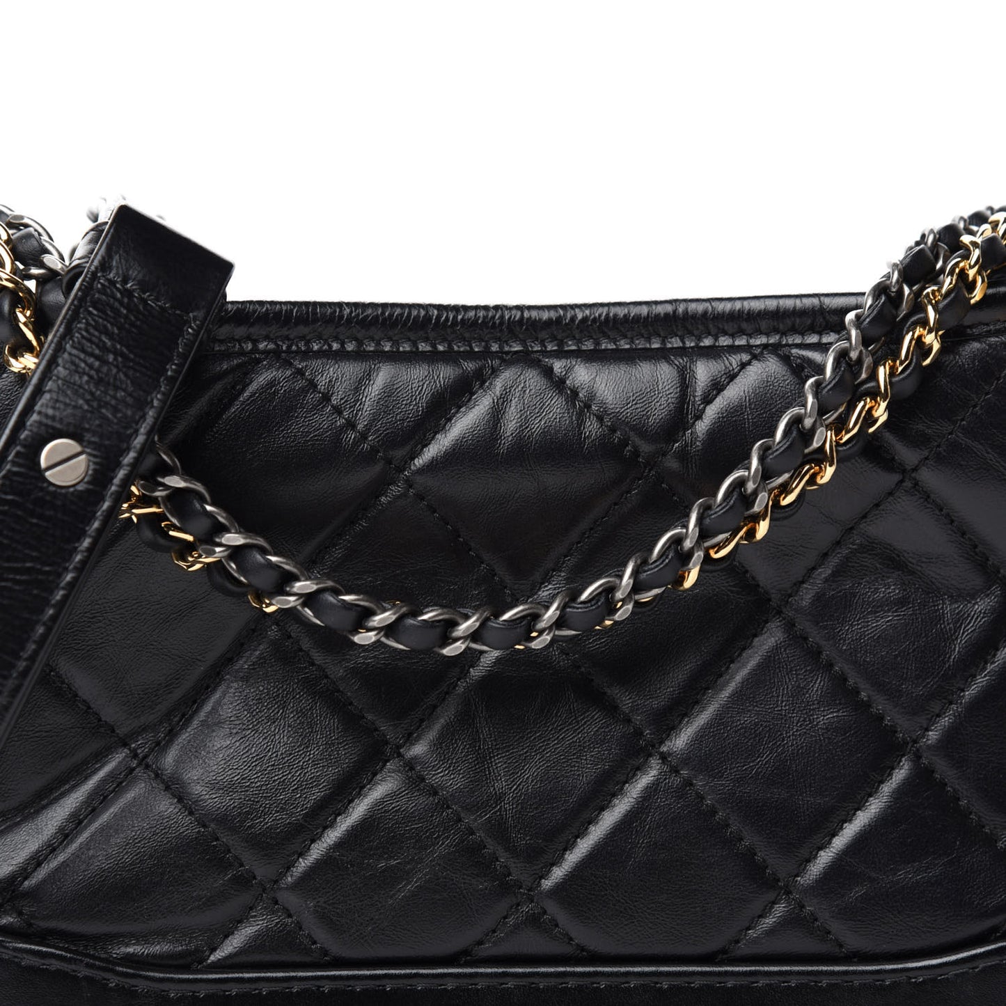 Aged Calfskin Quilted Small Gabrielle Hobo Black