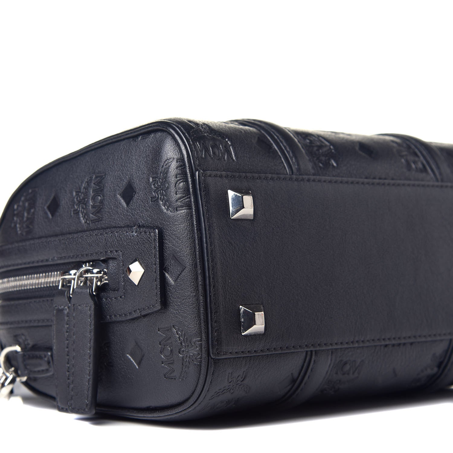 MCM Calfskin Ottomar Monogram Boston Bag Navy 7 of 9