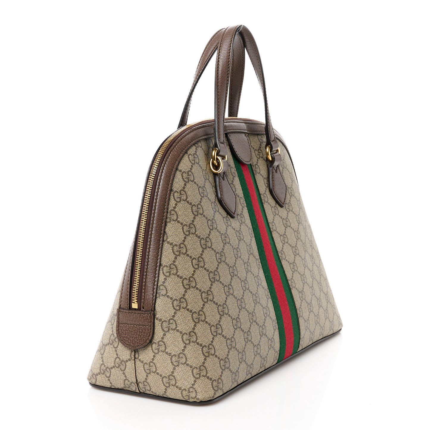 GG Supreme Monogram Web Medium Ophidia Top Handle Dome Bag Brown