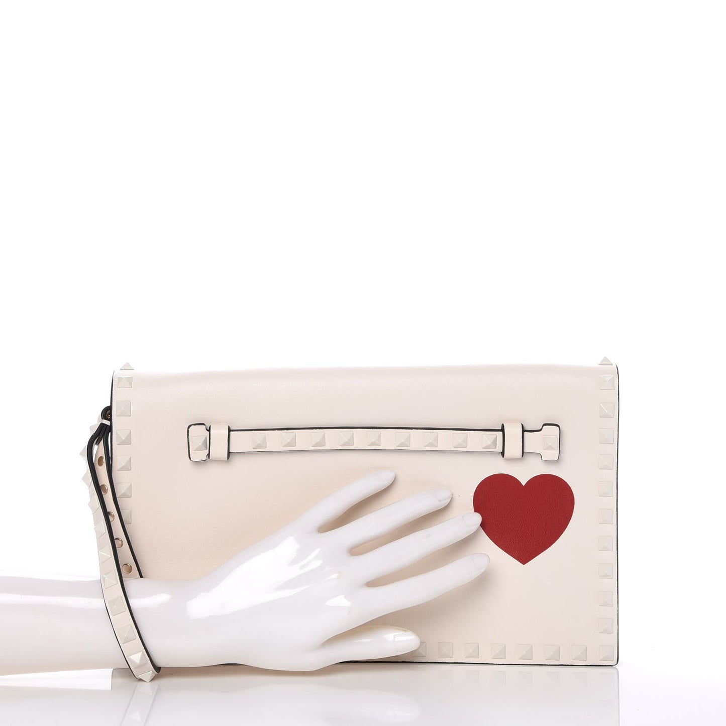 Nappa Painted Heart Rockstud Wristlet Clutch Ivory
