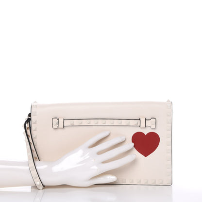 Valentino Garavani Nappa Painted Heart Rockstud Wristlet Clutch Ivory 2 of 9