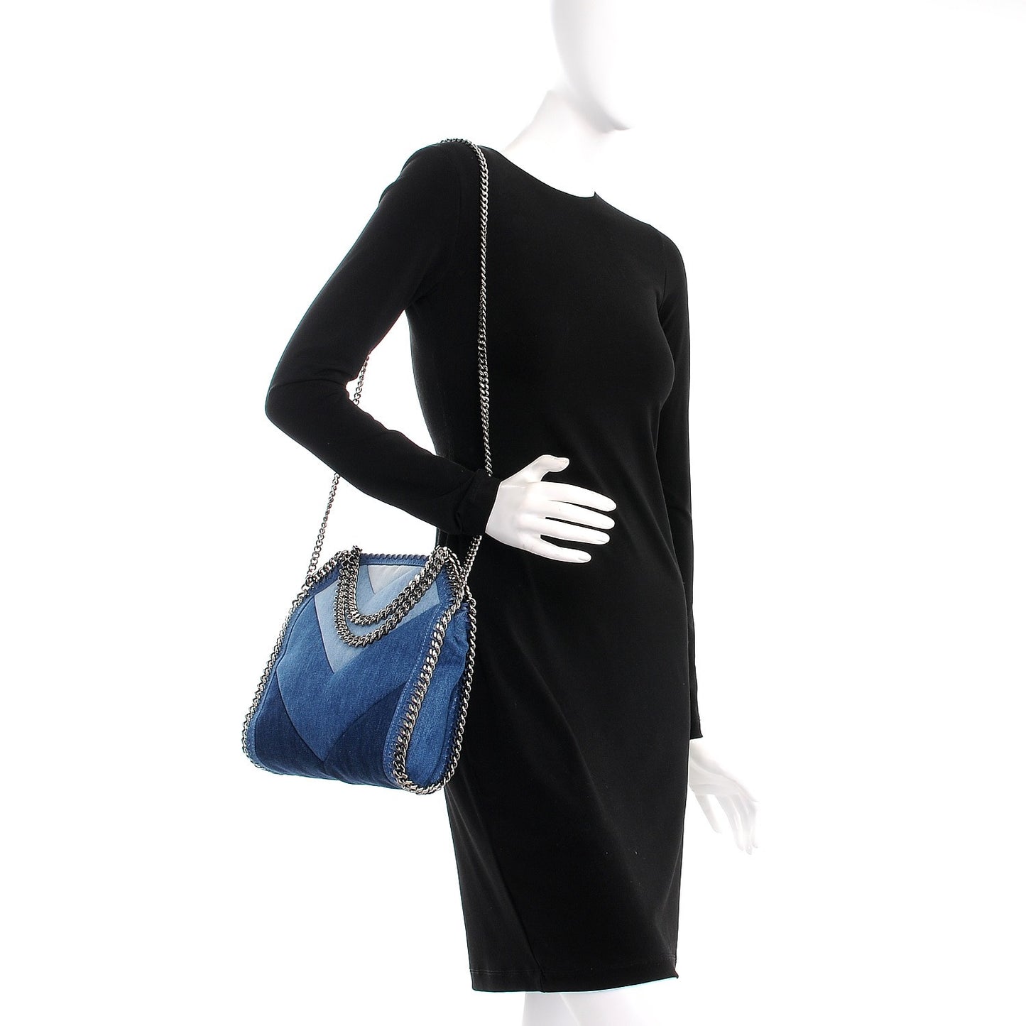 Eco Denim Chevron Quilted Mini Falabella Fold Over Tote Blue