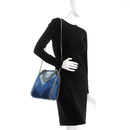 Stella McCartney Eco Denim Chevron Quilted Mini Falabella Fold Over Tote Blue 2 of 9