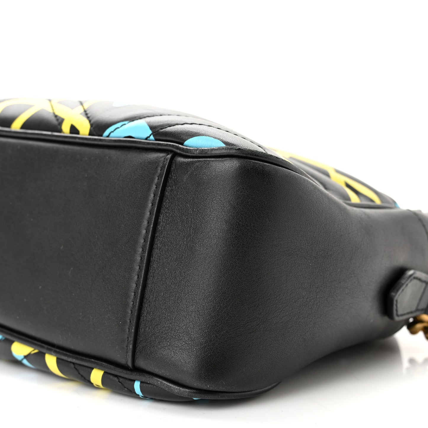 Calfskin Matelasse GucciGhost Medium GG Marmont Chain Shoulder Bag Black New Aquamarine