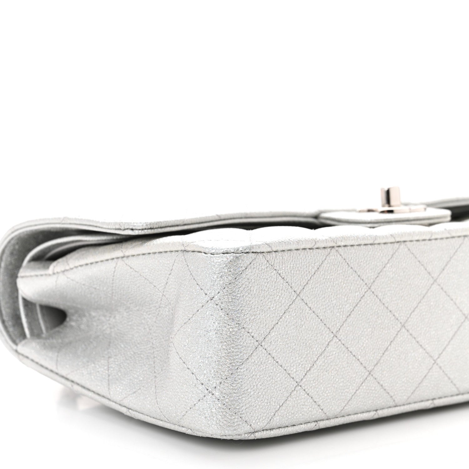 Chanel Glittered Metallic Caviar Quilted Medium Double Flap Silver 9 of 11