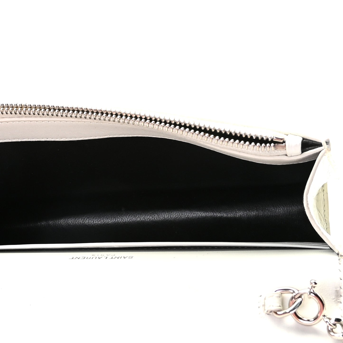 Calfskin Crocodile Embossed Kate Monogram Tassel Chain Wallet Cremasoft