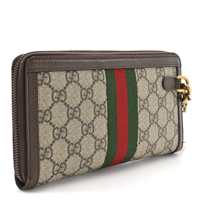 Gucci GG Supreme Monogram Web Ophidia Zip Around Phone Holder Wristlet Wallet Brown 3 of 11