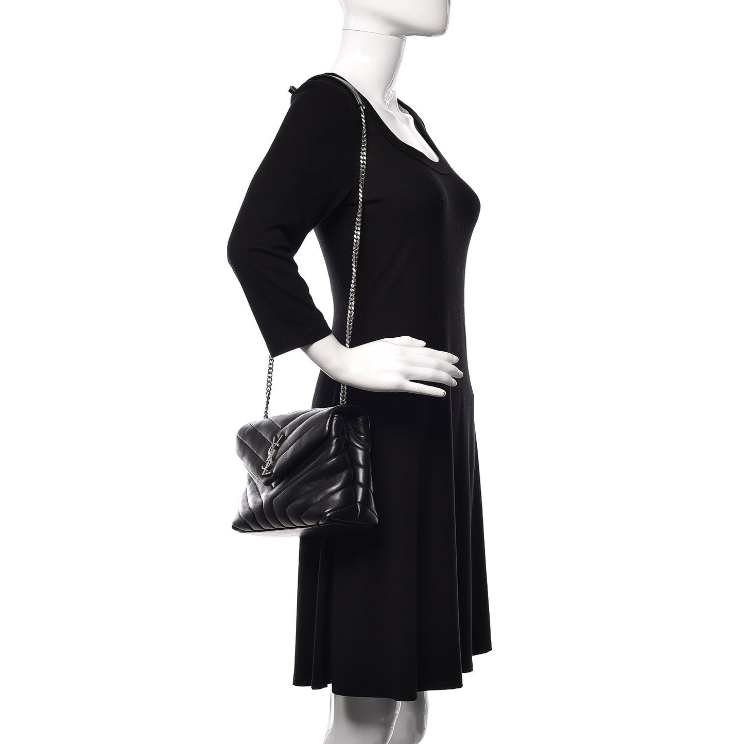 Calfskin Y Quilted Monogram Small Loulou Chain Satchel Black