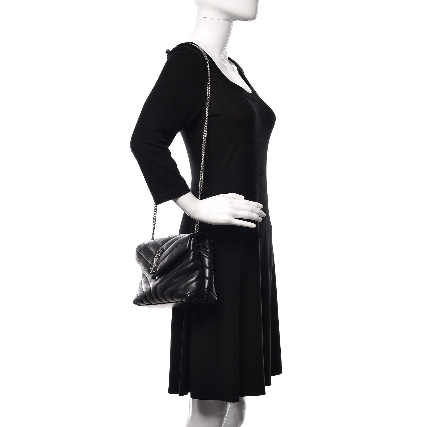 Saint Laurent Calfskin Y Quilted Monogram Small Loulou Chain Satchel Black 2 of 10