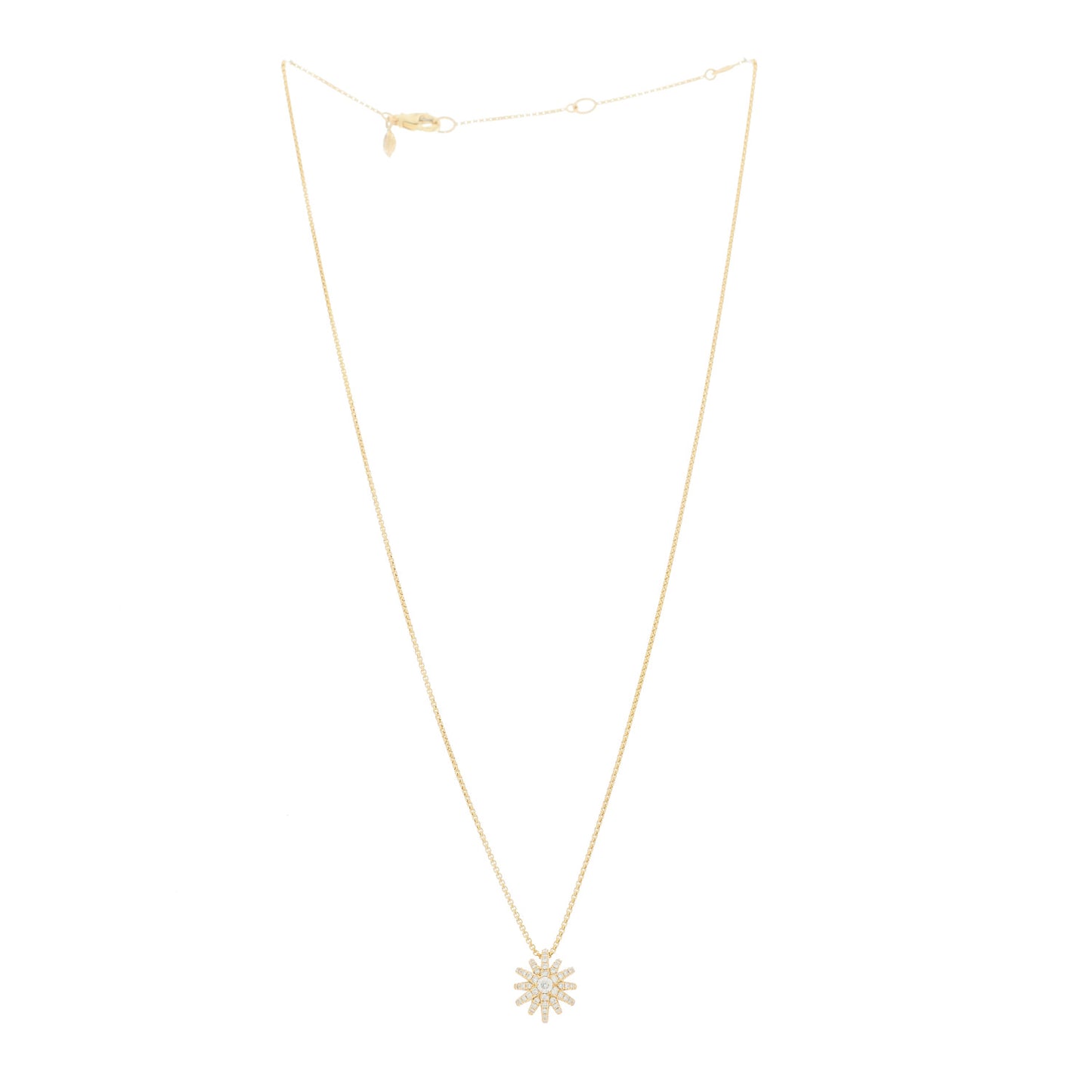 18K Yellow Gold Diamond Starburst Pave Pendant Necklace