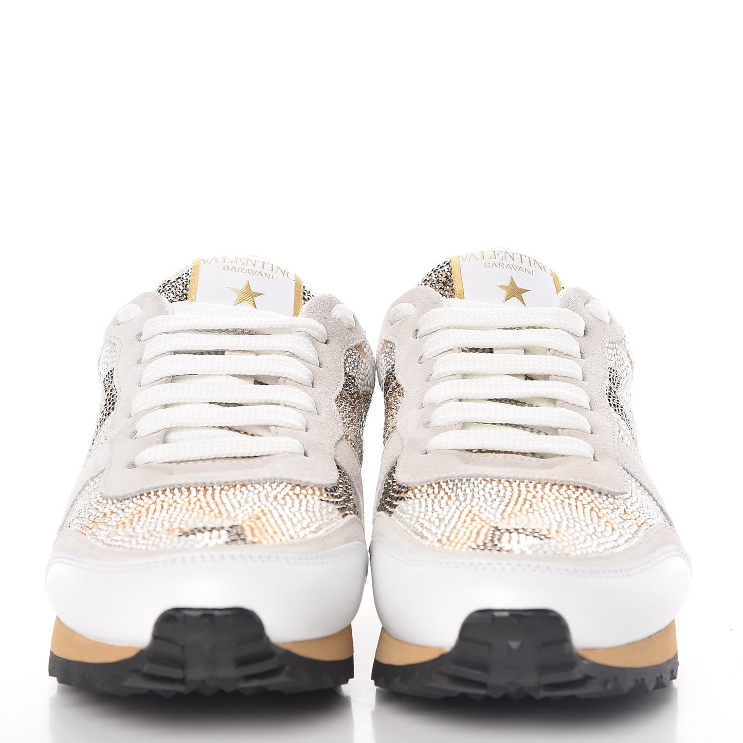 Suede Crystal Camustars Womens Rockrunner Sneakers 35 Chalk White
